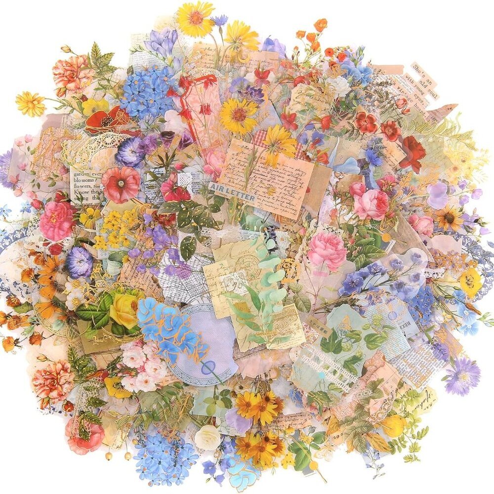 Die Cut Gold Foil Floral Stickers 180 Pieces, Transparent Aesthetics Sticker Set